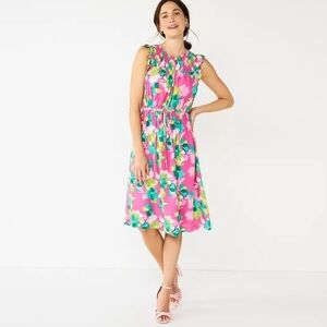 NWT Draper James Smocked Short Dress Floral Fuschia Multi